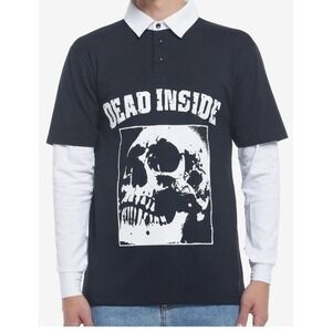 Hot Topic Dead Inside Distressed Black & White Twofer‎ Long-Sleeve T-Shirt